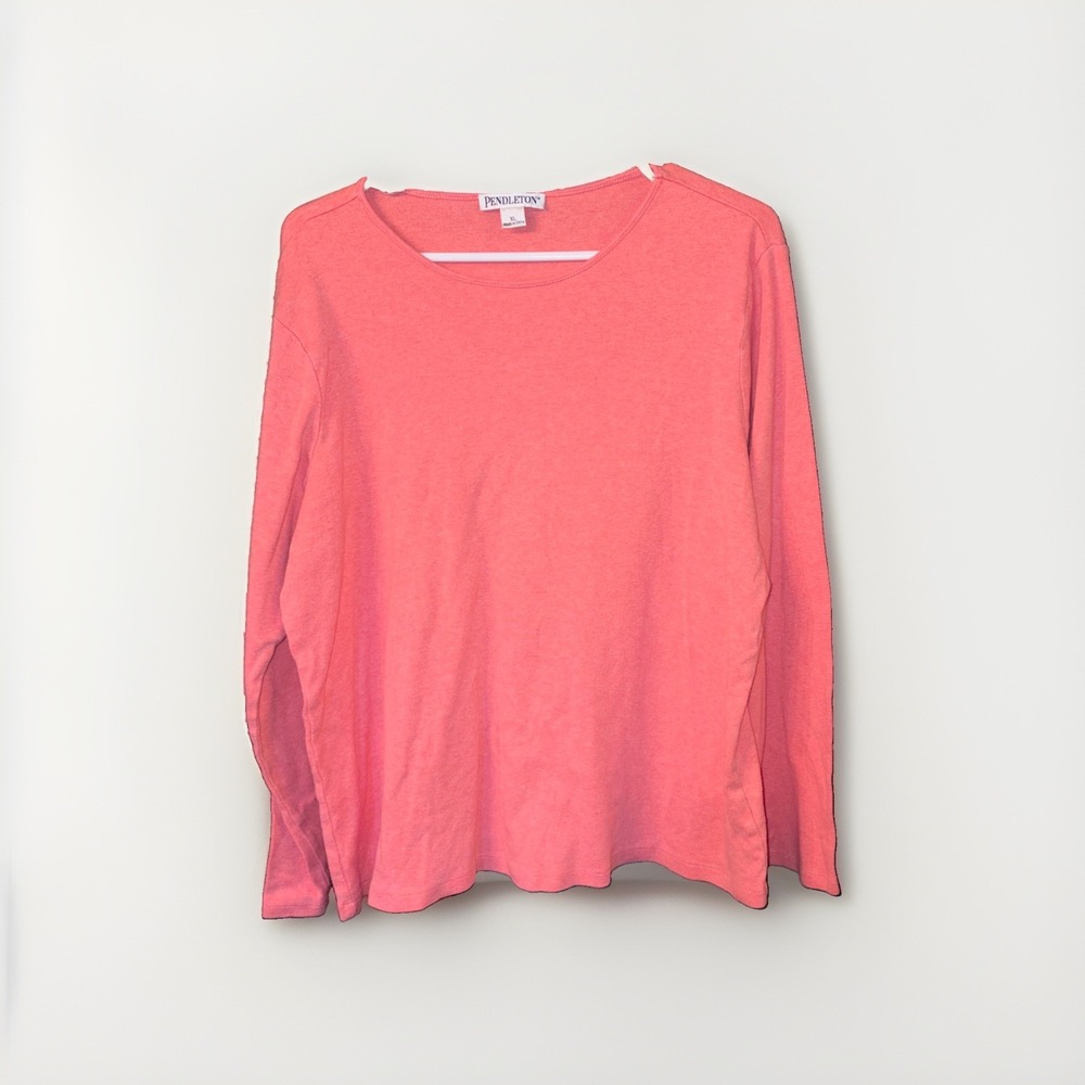 Pendleton 100% Cotton Long Sleeves Basic T Shirt Pink Crew Neck Women's XL